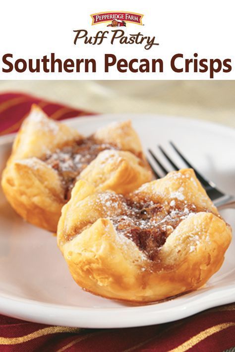 Pepperidge Farm Puff Pastry Southern Pecan Crisps Recipe. These easy mini pecan tarts feature Puff Pastry squares filled with brown sugar, butter and pecans. They’re so delicious, you might want to double the recipe when holiday guests arrive! Mini Pecan Tarts, Pecan Tarts Mini, Puff Pastry Squares, Pastry Squares, Puff Pastry Recipes Dessert, Crisps Recipe, Pepperidge Farm Puff Pastry, Pastries Recipes Dessert, Brown Sugar Butter