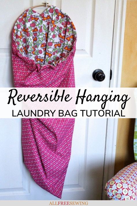 DIY Hanging Laundry Bag (Reversible!) | Free up some space with this unique DIY laundry hamper sewing tutorial! Door Laundry Hamper, Laundry Bags Diy, Diy Bath Mats, Hanging Laundry Bag, Diy Laundry Basket, Hanging Laundry, Trendy Sewing Projects, Free Sewing Patterns, Diy Bags Purses