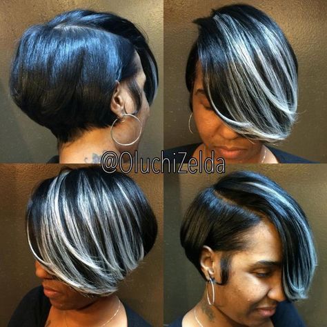 Side Parted Black Bob Bob Black Hairstyles, Side Bob, Hair Stylea, Black Haircuts, Black Bob Hairstyles, Bob Weave, Bob Black, Short Bobs, Beautiful Black Hair