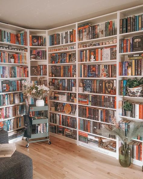 Shelfie Bookshelves, Bookish Bedroom, Ikea Beds, At Home Library, Library Vibes, Pretty Bookshelves, Bookshelf Designs, Bookshelf Inspo, Dream Home Library