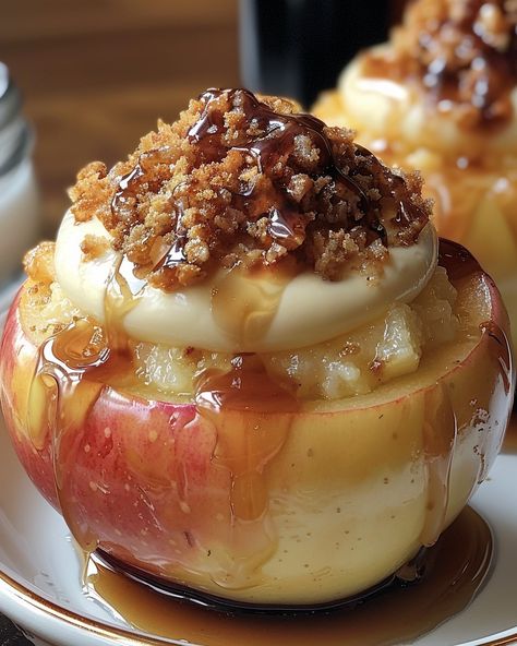 | From My Kitchen To Yours... Cheesecake Stuffed Apples, Baked Apple Cheesecake, Sabbath Meals, Baked Stuffed Apples, Stuffed Baked Apples, Apple Crumble Cheesecake, Apple Dapple, Desserts With Cream Cheese, Desserts With Cream