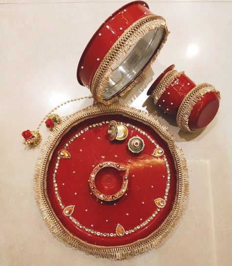 Beautiful Unique Karvachauth Thali Set visit profile for more... 😍😍 Hurry up !!! 🙏🏻❤️ Contact me on whatsapp : 8155076611 #karwachauth #2020 #festival #pujadecortions #indianfestival #traditional Karvachauth Look, Fancy Jewellery, Indian Festivals, Bracelet Watch, Festival, Quick Saves