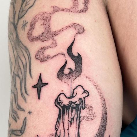 Black Candle Tattoo, Witch Candle Tattoo, Double Candle Tattoo, Candle At Both Ends Tattoo, Candle Flash Tattoo, Spooky Candle Tattoo, Double Sided Candle Tattoo, Double Ended Candle Tattoo, Witchy Candle Tattoo