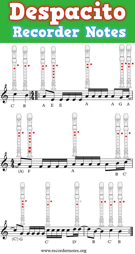 🥇 Despacito on Recorder【 Learn with Letters】 Recorder Sheet Music With Letters, Songs On Recorder, Recorder Songs With Fingerings, Recorder Notes Songs, Recorder Songs Beginner, Easy Recorder Songs, Recorder Fingering Chart, Recorder Notes, Recorder Flute