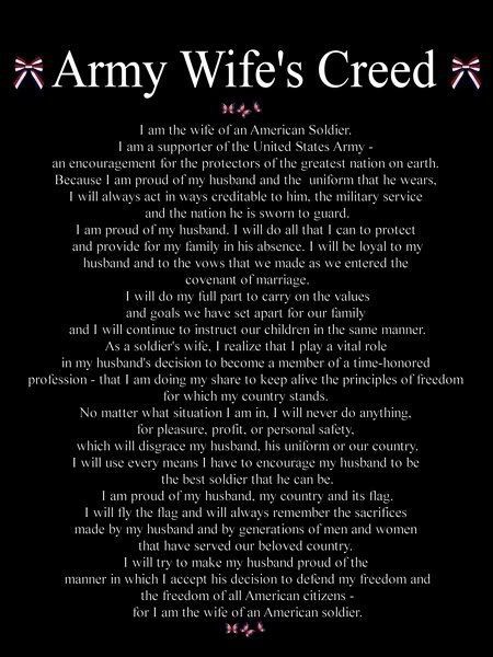 Army Wife's Creed Army Wife Quotes, Military Wife Life, Wife Tattoo, Army Wife Life, Military Girlfriend, Army Wives, Army Family, Pak Army, Army Soldiers