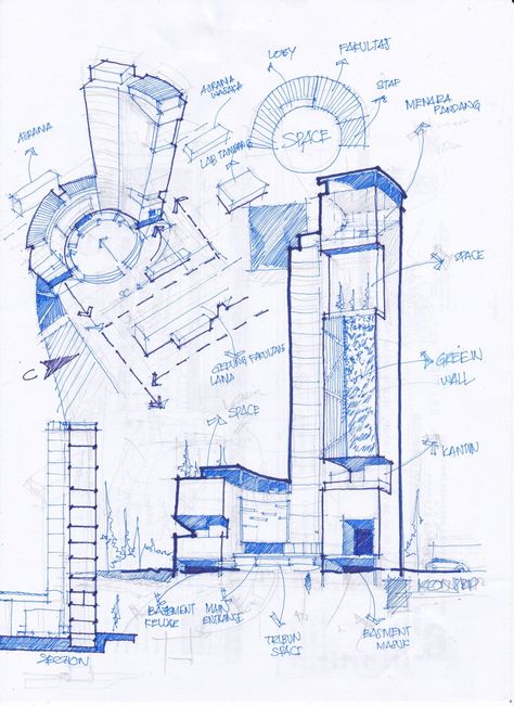 Architecture Design Concept Sketches, Architecture Concept Drawings Ideas, Skyscraper Architecture Concept, Interior Architecture Sketch, Conceptual Sketches, 포트폴리오 레이아웃, Interior Design Renderings, Interior Architecture Drawing, Architecture Presentation Board