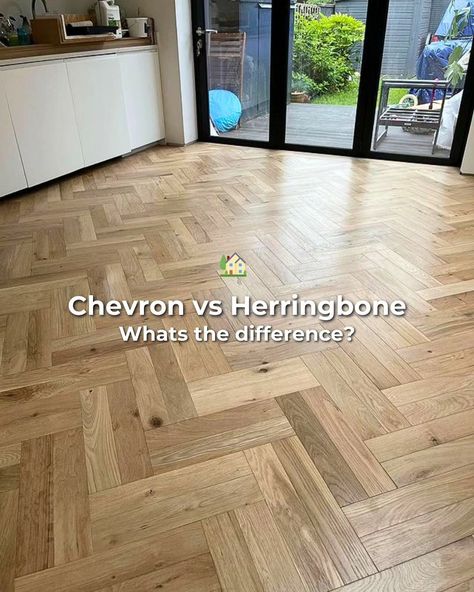 Chevron vs Herringbone: What's the difference between these parquet styles? Swipe to find out the unique characteristics and stunning aesthetics each pattern brings to your space. Whether you're aiming for a classic, timeless look or a modern, dynamic vibe, these flooring options can elevate any interior design. Discover which style suits your home renovation best! 🏡 #herringboneflooring #chevronflooring #homereno #homerenovation #interiors #flooringdesign #parquetflooring #interiordes... Herringbone Vs Chevron Floor, Chevron Vs Herringbone Floors, Chevron Flooring, Herringbone Wood Floor, Luxury Flooring, Flooring Trends, Parquet Flooring, Flooring Options, Renovation Project