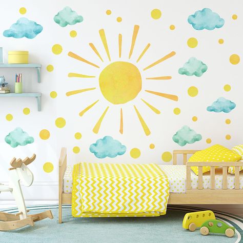 Cloud Wall Decal, Sun Wall Decor, Polka Dot Wall Decals, Polka Dot Walls, Sun Clouds, Sun And Clouds, Decoration Stickers, Wall Stickers Kids, Wall Decor Stickers