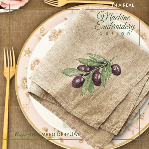 Olive Embroidery, Olive Kitchen, Bridal Era, Kitchen Cloth, Black Olives, Embroidered Towels, Black Olive, Machine Embroidery Design, Fabric Painting