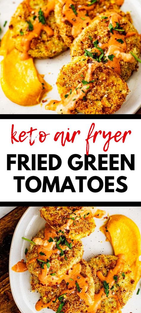 Keto Green Tomato Recipes, Green Tomato Recipes Air Fryer, Keto Tomato Recipes, Air Fryer Keto Recipes Easy, Airfryer Keto Recipes, Keto Air Fryer Recipes Low Carb, Air Fryer Green Tomatoes, Keto Fried Green Tomatoes, Air Fryer Fried Green Tomatoes