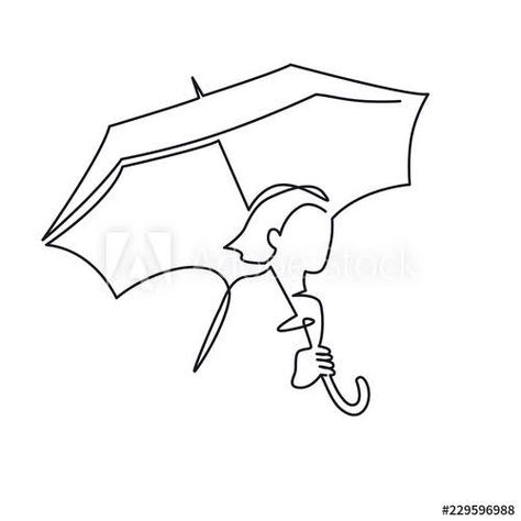 Woman Umbrella, 16 Aesthetic, Art Umbrella, Umbrella Drawing, Line Animation, Small Doodle, Umbrella Girl, Drawing Vector, One Line Drawing