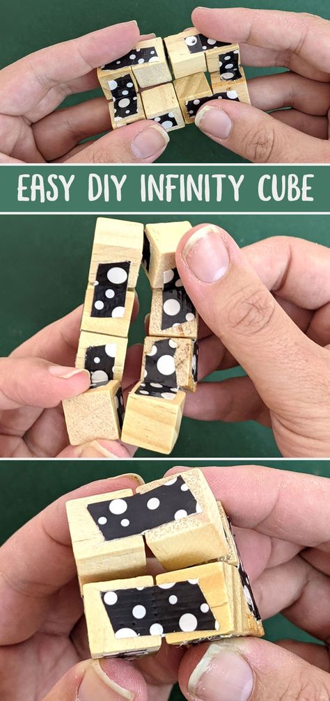 Infinity Cube Diy Wood, Diy Middle School Crafts, Diy Game Crafts, Wood Cubes Crafts, Diy Fidget Toys How To Make, Diy Fidgets For Kids, Crafts For Boys 11-13, Diy Infinity Cube, Fidget Cube Diy