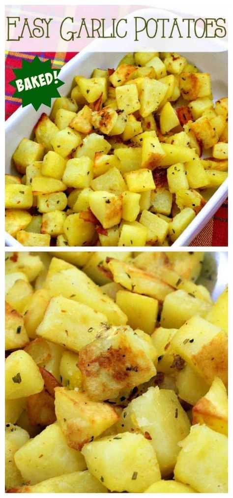 Easy Baked Garlic Potatoes ? | Lovefoodies Yellow Potatoes, Garlic Potatoes, Baked Garlic, Super Easy Recipes, Potato Dishes, Side Recipes, Veggie Dishes, Vegetable Side Dishes, Vegetable Dishes