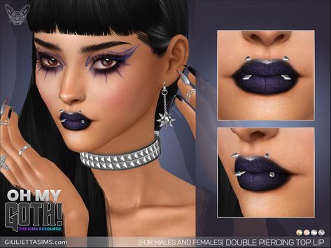 Sims 4 — Oh My Goth - Double Piercing Top Lip by feyona — Double Spiked Piercing Top Lip comes in 4 colors of metal: Angel Bites Piercing, Mouth Piercings, Sims 4 Piercings, Piercing Chart, Sims 4 Studio, Unicorn Earrings, Anime Makeup, Double Piercing, Sims 4 Teen