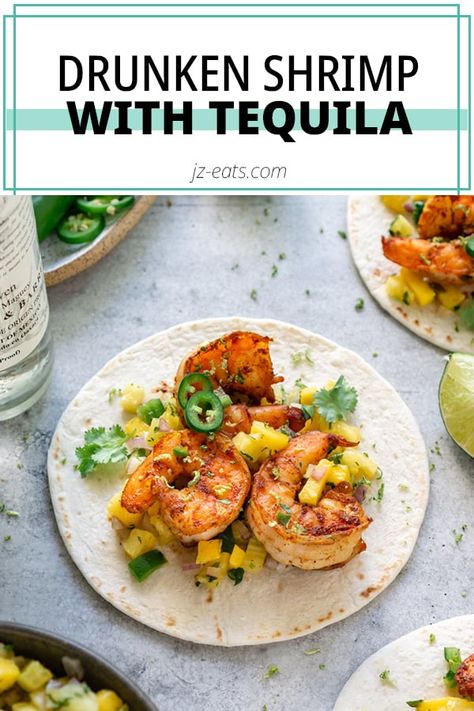 This drunken tequila lime shrimp recipe cooks up in less than 10 minutes! Serve tequila shrimp folded into tortillas for a fun twist on tacos. Drunken Shrimp Recipe, Tequila Shrimp Recipe, Drunken Shrimp, Tequila Shrimp, Tequila Lime Shrimp, Lime Shrimp Recipes, Spicy Shrimp Recipes, Lime Shrimp, Best Seafood Recipes