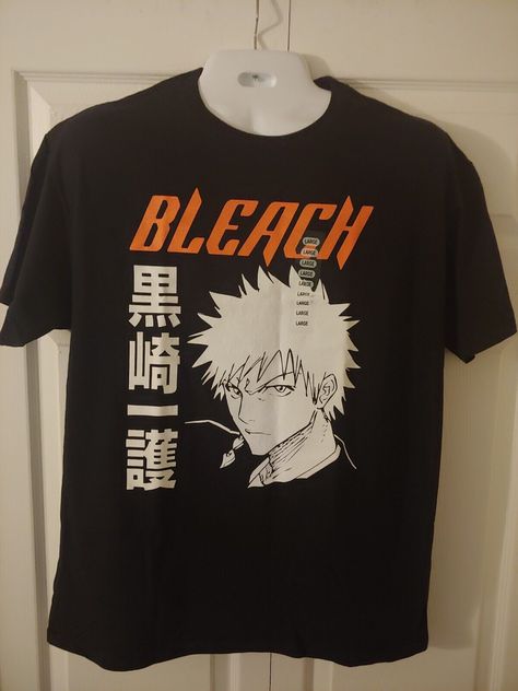 Bleach Men T-Shirt L Black Kurosaki Ichigo Graphic Kanji Anime Shonen Jump Bleach Anime Clothes, Bleach Men, Bleach Shirt, Shonen Jump, Kurosaki Ichigo, Anime Tshirt, Bleach (anime), Clothes Aesthetic, Anime Shirt