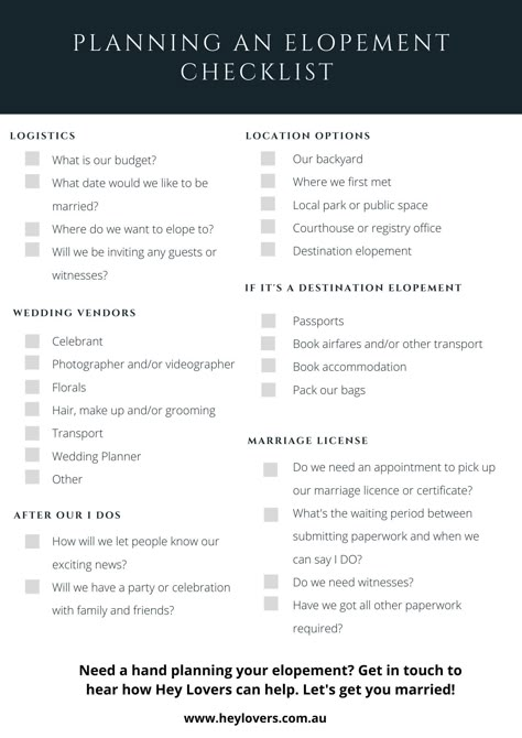 Destination Elopement Checklist, Elopement Budget Planner, No Wedding Just Reception, Elopement Planning Guide, Second Wedding Elopement, Elopement Wedding Checklist, Elopement Packing List, Courthouse Wedding To Do List, Elopement List Things To Do