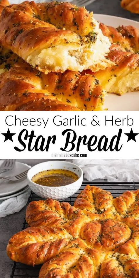 Bread With Herbs, Cheese Stars, Festive Bread, Bread Dipping Oil, Star Bread, Herb Bread, Herb Cheese, Garlic Cheese, Sourdough Recipes