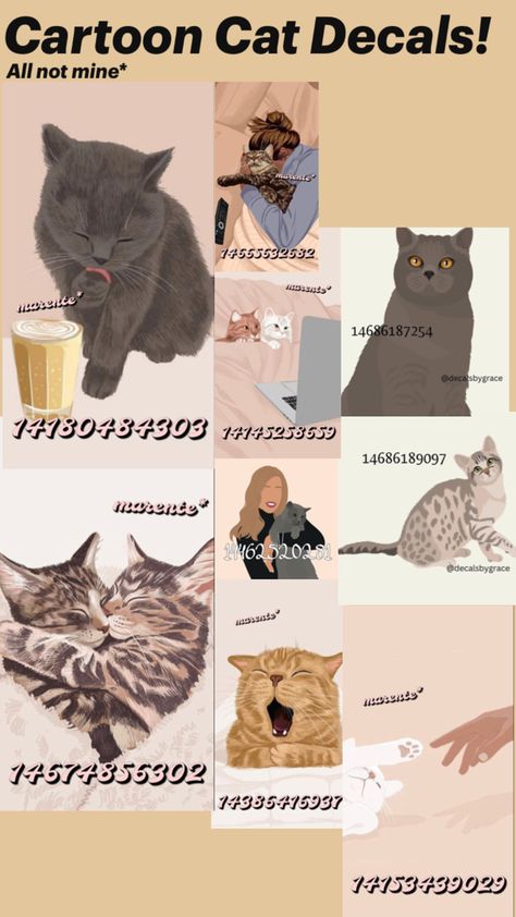 Just some extra cute cat decals to spice up any cat-lovers home! Cat Bloxburg Decals, Cat Decals Bloxburg, Cat Decals, Roblox Decals, White And Black Cat, Bloxburg Codes, Decal Codes, Bloxburg Decals, Christmas Decals