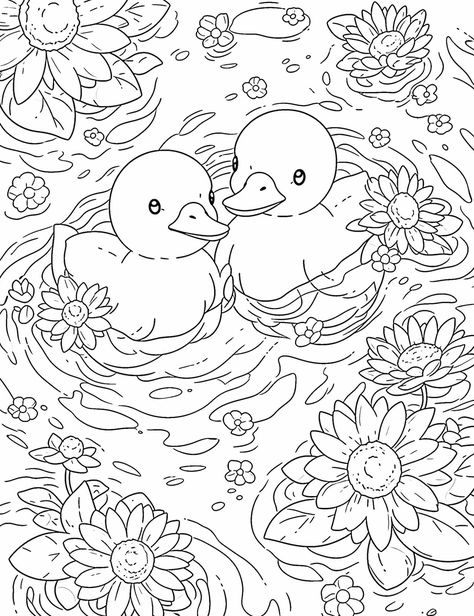 Simple Aesthetic Coloring Pages, Cottage Core Coloring Pages, Printable Drawings To Paint, Colouring Pages For Adults Printable Free, Colouring In, Cute Coloring Pages Free Printable, Free Printable Adult Coloring Pages, Color By Number For Adults, Duck Coloring Pages