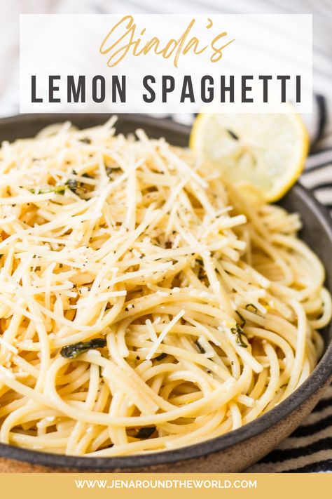 One of the easiest pasta dishes you will ever make in your life is Giada's Lemon Spaghetti. If you are a lemon lover like me, tempt your tastebuds and make this dish! It's the perfect light meal to enjoy after a hard day at work because the total time to make it is 20 minutes from start to finish.

The longer the pasta sits in the lemon sauce, the better it gets. The lemon sauce ingredients are olive oil, Parmesan cheese, lemon zest, salt, black pepper, lemon juice, and chopped fresh basil. Lemon Pepper Pasta Sauce, Lemon Spaghetti Recipes, Lemon Pepper Pasta, Lemon Spaghetti, Pepper Pasta, Easy Pasta Dishes, Lemon Sauce, Cheese Pasta, Spaghetti Recipes