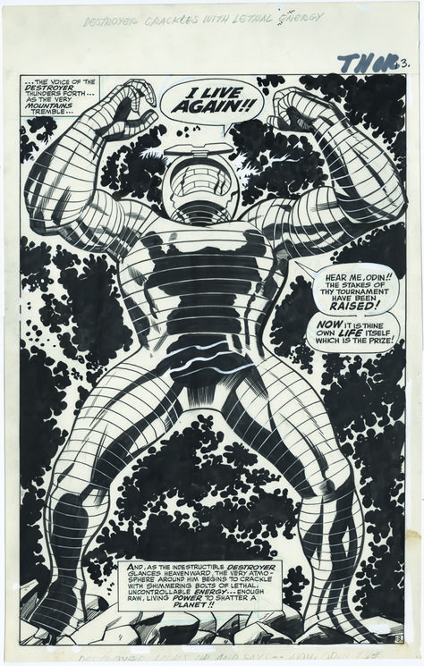 "Destroyer Crackles with Lethal Energy" from Thor - art by Jack Kirby Kirby Crackle, Eternal Marvel, Comic Ads, Kirby Krackle, Thor Art, Jack King, Silver Age Comic Books, Jack Kirby Art, Marvel Comics Vintage