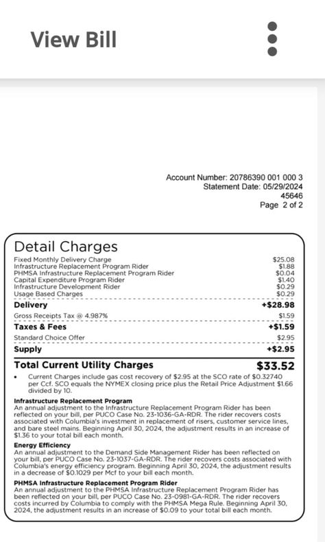 My final Columbia Gas of Ohio bill. Please note I used 9 units of gas from 5/14-5/28. $1.59 worth. They charged me a prorated fixed monthly delivery fee of $25.08. Then the taxes. Explain how the delivery fees aren't based on usage. 🤬 Gas Money, Gas Bill, Capital Expenditure, Proverbs 3, Proverbs, Ohio, Columbia, The Unit, Instagram Photos