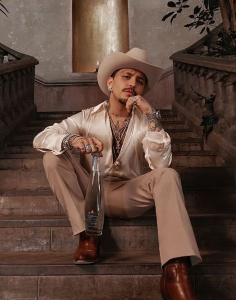 Business Cowboy Attire, Christian Nodal Concert Outfit, Rodeo Outfits Men, Cowboy Formal, Cowboy Fits, Bohemian Cowboy, California Cowboy, Mexican Cowboy, Cowboy Attire