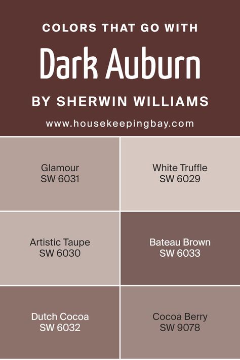 Colors that Go With Dark Auburn SW 6034 by Sherwin Williams Deck Paint Colors, Sherman Williams, Sherwin Williams White, Red Paint Colors, Dutch Cocoa, Dark Auburn, Deck Paint, Paint Color Inspiration, Favorite Paint Colors