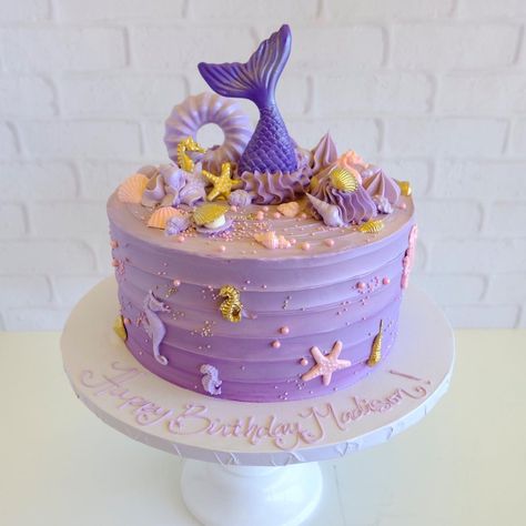 Purple Mermaid Cake, One Tier Mermaid Birthday Cake, Drum Birthday Cakes, Birthday Cake Marmeid, Mermaid Topper, Pink And Purple Mermaid Cake, One Year Birthday Cake, Round Mermaid Birthday Cake, Dolphin Birthday Parties