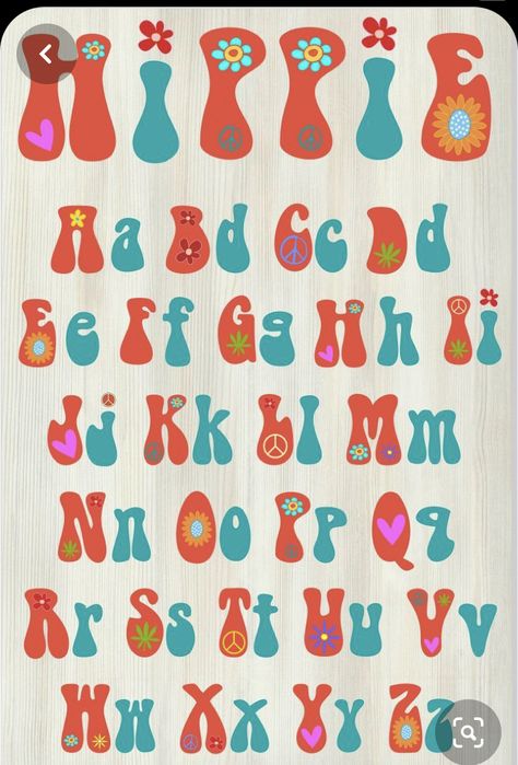 Hippie Font Alphabet, Van Clipart, Bullet Journal Fonts, Hippie Font, Mundo Hippie, Hippie Birthday, Typography Alphabet, Hippie Van, Font Alphabet