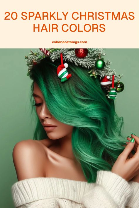 Get ready to shine this holiday season with these fun and trendy Christmas hair color ideas! From bold greens that perfectly match the festive vibe to playful highlights that bring a pop to your look, we've got styles for everyone. Whether you want a subtle change or a dramatic transformation, these ideas will help you get into the holiday spirit. Choose your fave and let your hair reflect all the joy and cheer that Christmas brings. Happy styling and happy holidays with these amazing colors! Holiday Hair Color Christmas, Grinch Hair Ideas, Fun Christmas Hair, Christmas Hair Color Ideas, Christmas Hair Ideas, Christmas Hair Color, Holiday Hair Color, Hair Dye Techniques, Holiday Party Hair