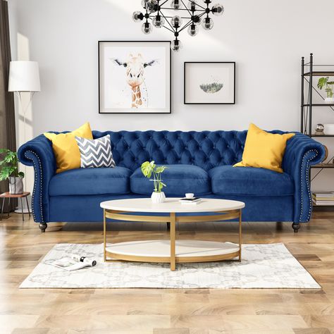 Emerald Green Furniture, Blue Sofa Living, Blue Sofas Living Room, Velvet Sofa Living Room, Navy Blue Sofa, Sofa Chesterfield, Furnitur Ruang Keluarga, Green Couch, Set Sofa