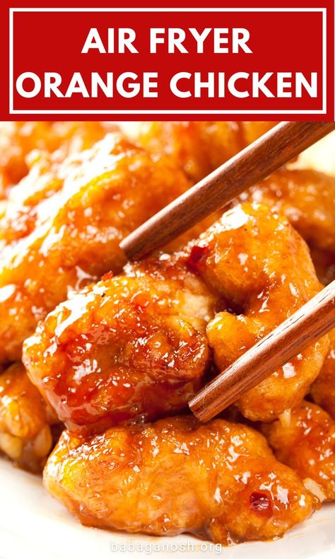 Air Fryer Orange Chicken, Chicken In The Air Fryer, Chicken Orange, Orange Chicken Sauce, Healthy Orange Chicken, Easy Orange Chicken, Orange Chicken Recipe, Chinese Takeout, Air Fryer Recipes Chicken