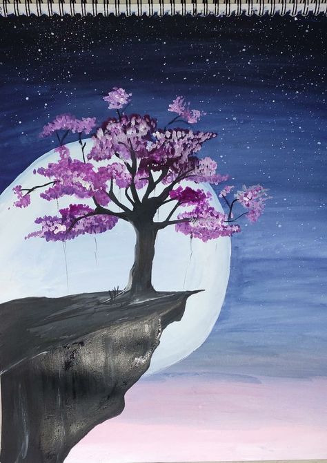 Cherry Blossom Acrylic Painting  credit @amazingartss Cherry Blossom Acrylic Painting Easy, Cherry Blossom Painting On Canvas, Cheery Blossoms Drawing, Cherry Blossom Acrylic Painting, Converse Painting, Blossom Acrylic Painting, Cherry Blossom Acrylic, Cherry Blossom Painting Acrylic, Pond Drawing