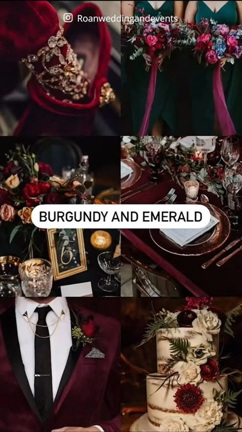 Wine And Gold Wedding Theme, Burgundy Hunter Green Wedding, Pine Green And Burgundy Wedding, Forest Green And Red Wedding Theme, Green Gold And Burgundy Wedding, Emerald And Ruby Wedding Theme, Wedding Black And Red Theme, Dark Green And Dark Red Wedding, Red And Green Color Scheme