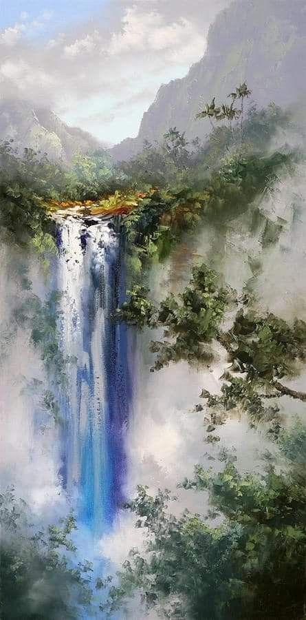 Mountain Waterfall Painting, Waterfall Painting Acrylic Step By Step, Abstract Waterfall, Mountain Painting Acrylic, Bob Ross Art, Waterfall Painting, Waterfall Wall Art, Waterfall Pictures, Waterfall Paintings