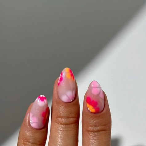 Marnie 🍒🌸🦋🌈✨ on Instagram: "colourful blooming summer flowers 🌸🌺🌼  ring from @thechicwomen - code NAILOLOGIST for 25% off ✨  #nails #nailinspo #nailart #summernails #bloominggel #junenails #naildesign #nailsofinstagram" Marble Flower Nails, Summer Colourful Nails, Colourful Flower Nails, Summer Blooming Gel Nails, Summer Nails Blooming Gel, Colourful Nails For Summer, Bloom Nail Art, Nail Designs Blooming Gel, Summer Colour Nails