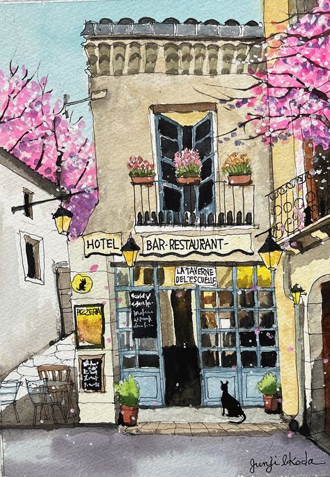 Urban Sketching Italy, Draw Buildings Sketch, Cute City Drawing, Urban Sketching Reference Photos, Watercolour City, Cities Drawing, Kunstjournal Inspiration, Watercolor Scenery, Architecture Drawing Sketchbooks