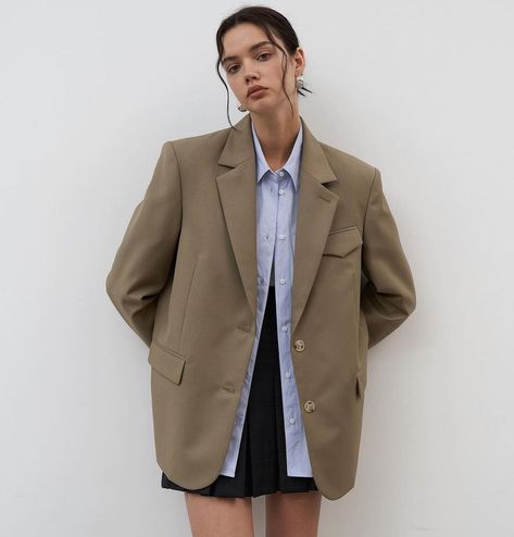 Pixie Market on Instagram: “Pocket blazer in Khaki Brown” Khaki Blazer Outfits For Women, Oversized Khaki Blazer Outfit, Khaki And Brown Outfit, Brown Oversized Blazer Outfit, Blazer Brown Outfit, Tailored Jacket Outfit, Light Brown Blazer Outfit, Khaki Outfits For Women, Brown Blazer Outfits For Women