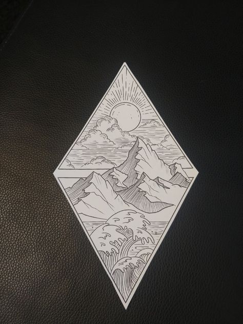 Japanese Mountain Tattoo, Mountain And Ocean Tattoo, June Tattoos, 4 Elements Tattoo, Guys Arm Tattoos, Mountain And Sea Tattoo, Tattoos For Guys Arm, Greek Drawing, Tattoo Fly