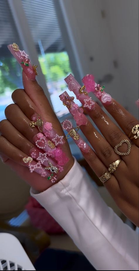 Nails Kawaii, Junk Nails, Punk Nails, Hard Nails, Drip Nails, Nails Design With Rhinestones, Colored Acrylic Nails, Cute Acrylic Nail Designs, Glow Nails