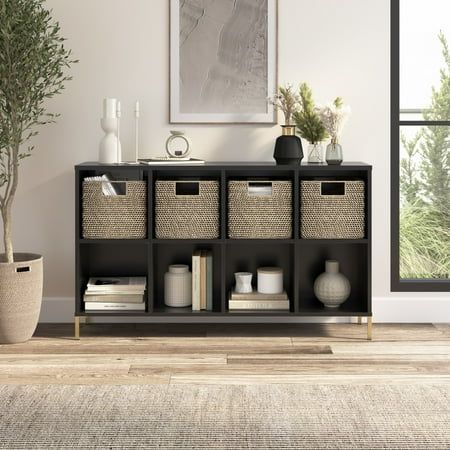 Cube Entryway Ideas, Six Cube Organizer Ideas, Cube Furniture Ideas, Cube Organization Ideas, Black Bookcase Decor, Storage Cube Ideas Living Room, Toy Storage Living Room Stylish, Home Decor Ideas Living Room On A Budget Apartments, Cube Organizer Ideas Living Room