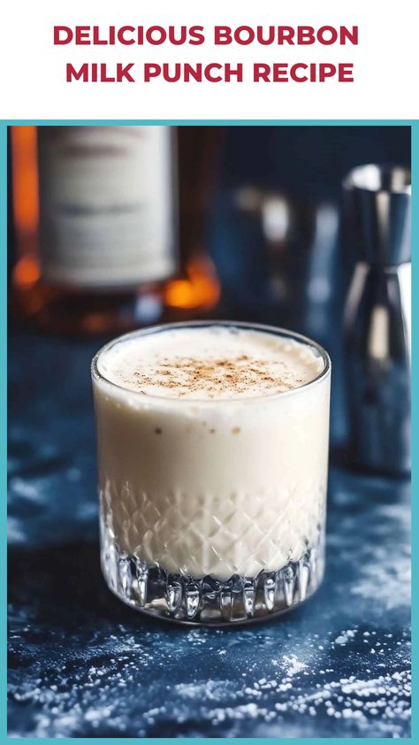 Indulge in the cozy flavors of fall with a delicious Bourbon Milk Punch! This creamy and rich cocktail is the perfect blend of bourbon, milk, and warm fall spices. Sip on this decadent drink by the fireplace or serve it at your next gathering for a touch of sophistication. With its smooth and velvety texture, Bourbon Milk Punch will be sure to impress your guests and set the mood for any autumn celebration. Bourbon Milk Punch, Milk Punch Recipe, Milk Punch, Spiced Cocktail, Sweet Cocktail, Apple Pucker, Party Food Bar, Whiskey Recipes, Creamy Cocktails