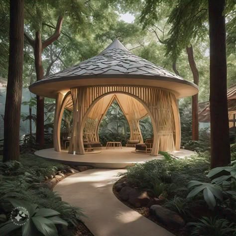 Unique Gazebo, Forest Pavilion, Hexagon Gazebo, Deck Planter Boxes, Yurt Living, Deck Planters, Cob House, Wedding Guest List, Spa Decor