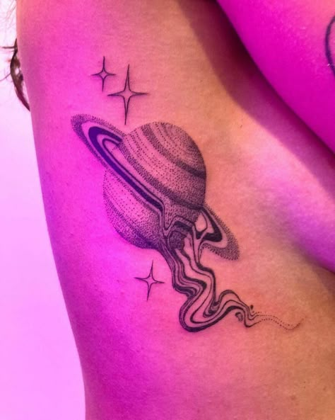 Planet Hip Tattoo, Solar System Leg Tattoo, Space Chest Tattoo Female, Planet Her Tattoo, Abstract Planet Tattoo, Unique Space Tattoos, Space And Nature Tattoo, Galaxy Tattoos For Women, Full Bicep Tattoo