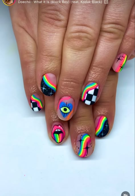 Rave Nails, Designs For Short Nails, Evil Eye Nails, Boho Nails, Hippie Nails, Nail Art For Beginners, Gel Mani, Crazy Nails, Festival Nails