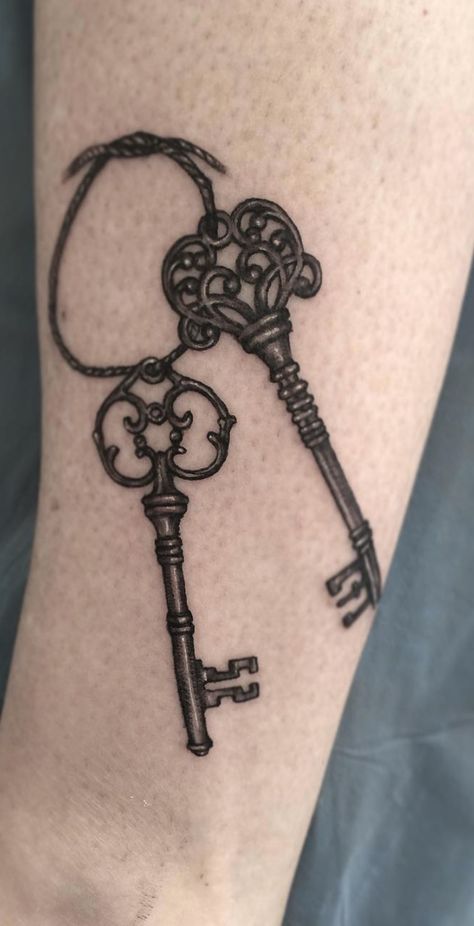 Old Keys Tattoo, Ornate Key Tattoo, Two Keys Tattoo, 3 Keys Tattoo, Vintage Keys Tattoo, Ring Of Keys Tattoo, Victorian Key Tattoo, Keys Tattoos For Women, Matching Key Tattoos