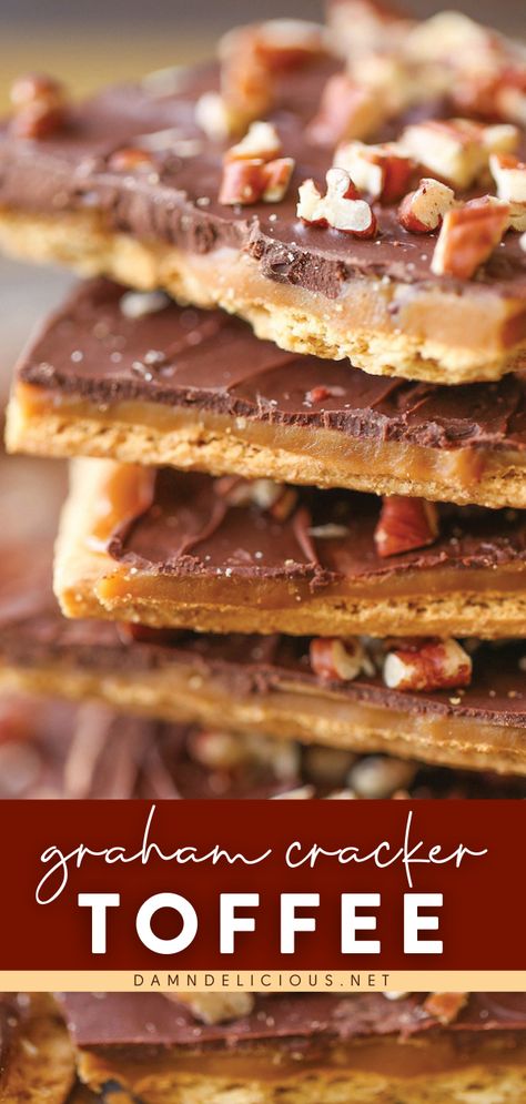 GRAHAM CRACKER TOFFEE, christmas desserts, sweet treats Toffee With Graham Crackers, Gram Cracker Toffee Bark, Gram Crackers Dessert, Recipes Using Cinnamon Graham Crackers, Toffee Graham Cracker Bars, Gram Cracker Toffee, Praline Graham Crackers Recipe, Deserts With Gram Crackers, Graham Cracker Toffee Crunch