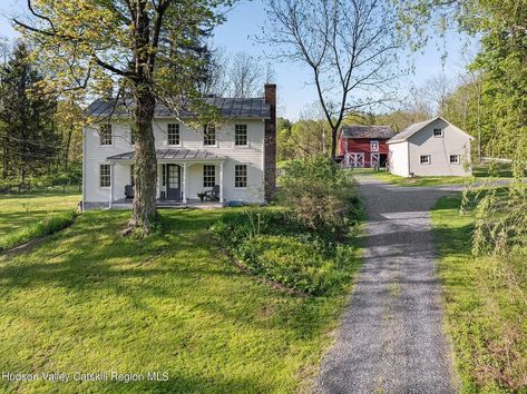 A Fully Renovated, c. 1920 Rhinebeck Farmhouse: $1.375K - Upstater Colonial Farmhouse Exterior, 1920 Farmhouse, 1920s Farmhouse, 1900 Farmhouse, Red Brick Fireplaces, Rhinebeck Ny, Colonial Farmhouse, Farmhouse Renovation, Farmhouse Remodel